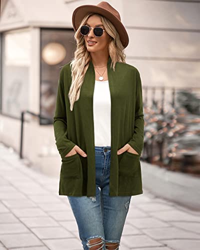 Ultranice Women's Open Front Cardigan Long Sleeve Lightweight Casual Cardigans Dressy Trendy Sweater Tops With Pockets (Army Green,L) #TOP2