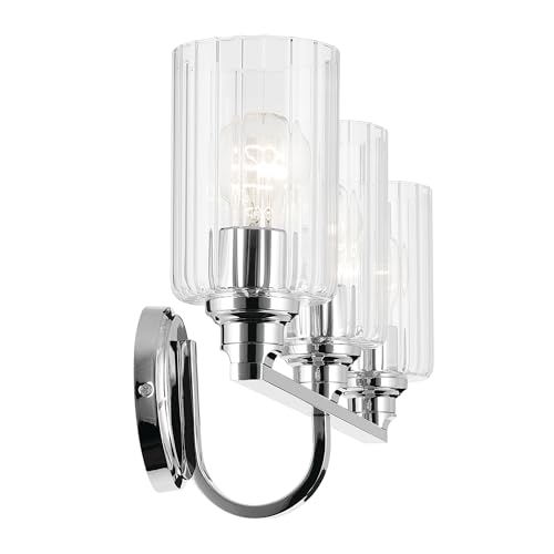 Image of Kichler Gioe 24.25 inch 3-Light Bathroom Vanity Light Fixture with Clear Fluted Glass in Chrome, Damp Rated for Bathroom Over Mirror, Modern Style (24.25 inch W x 10.5 inch H), 55226CHFLU