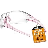HTS HUNTERSKY S241 Sports Safety Glasses Anti Fog ANSI Z87.1 Small Size Clear Lens Pink Arms Protective Pickleball Racquetball Eyewear