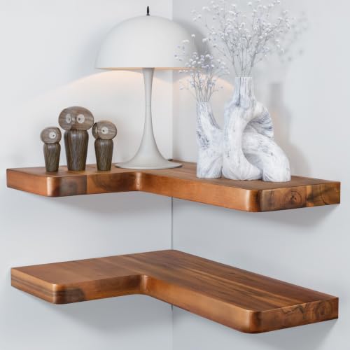 BATODA Schweberegale aus Akazienholz, 43,2 x 30,5 cm, Eckregal, Wandmontage, schwebende Bücherregale für die Wand, Halterungen und Regalbeschläge im Lieferumfang enthalten für Küche, Wohnzimmer