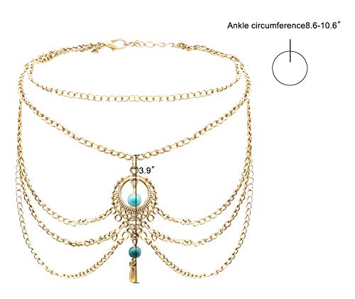 Bienvenu Women's Tassel Foot Chain Turquoise Barefoot Sandals Anklet, Gold #TOP5