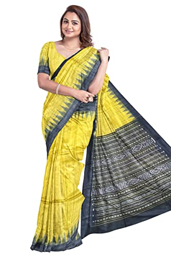 NUAPATANAPATA Odisha Handloom sambalpuri tussar ghicha silk Gopalpur Pure Tussar Ghicha Raw Silk Saree with Ik