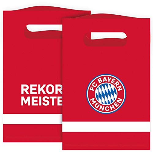 amscan 9906512 – FC Bayern Múnich Bolsas de Papel, 8 Unidades, tamaño 15,8 x 23,6 cm, Color: Azul, Blanco y Rojo, con Logotipo, récord, Bolsa de Regalo para Regalos o Visita, con Correa