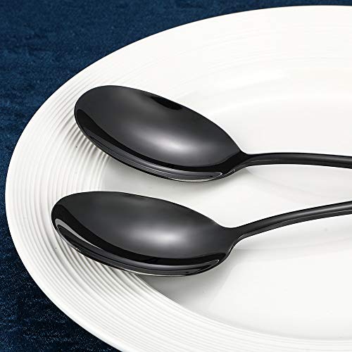 Black Large Serving Spoons Set Serving Spoons X 4, Slotted Spoons X 4, 9.8 Inchesstainless Steel Serving Spoons Set For Buffet Can Banquet Cooking Kitchen-F (B4+4) #TOP7
