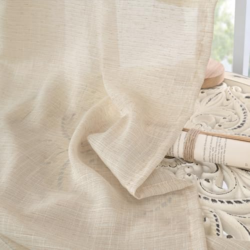 Image of BGment Burlap Linen Curtains 36 Inch Length, Sheer Cafe Drapes Lightweight Rustic for Small Kitchen Window Over Sink Rod Pocket, 2 Panels Set, 24 Inch Wide
