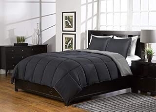 3 Pc Super Soft Grey and Black Reversible Comforter Queen Bed Set Down