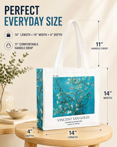Image of Artsy Canvas Tote Bag for Women | Zipper Closure, Bottle Holder & Keychain Hook | Premium Cotton Canvas Bag for Travel, College, Office | Reusable Shopping Tote Bag Gift