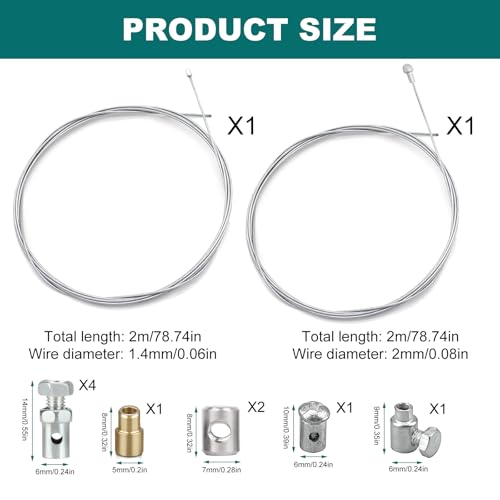 2 x Reparatur-Set, 2 Meter, Universal-Gaskabel, Bremskupplung, mit 9 Anschlüssen, Ø 1,5 mm und Ø 2,0 mm, für Motorrad, Fahrrad, Scooter, Moped, Rasenmäher, Motorsense, langlebig und einfach zu