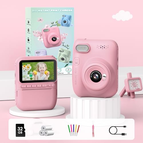 GREENKINDER Sofortbildkamera Kinder,14MP 3.0 Zoll Bildschirm Kinderkamera Sofortbildkamera mit 32G Karte, 1080P Kamera Kinder Sofortdruck, Oster Geschenke Spielzeug für Jungen und Mädchen 3-12 Jahre