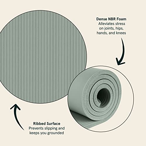 Retrospec Solana Yoga Mat 1/2" Thick W/Nylon Strap For Men & Women - Non Slip Excercise Mat For Yoga, Pilates, Stretching, Floor & Fitness Workouts, Sage #TOP4