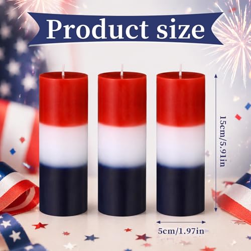 Image of Conelist 3 Pcs Red White and Blue Wax Candle 4th of July Unscented Dripless Pillar Patriotic Candles Smokeless Independence Day American Gifts for Dinner Party Decoration(Red Blue White,2 Inch)