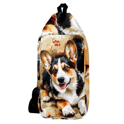 Sac à dos aquarelle empreintes Corgi, sac à bandoulière 16x36.5x8.4cm pour voyage et randonnée
