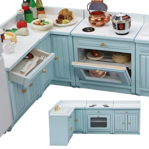 Muebles de casa de muñecas de madera escala 1/12 cocina de diseño delicado 3