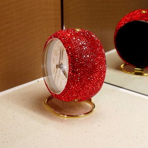 Réveil silencieux de luxe en strass rouge pour bureau chic