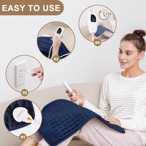 Image of Heating Pad,Electric Heating Pads,Heating Pad for Back,Blueblack,24x20 Inch | Heating Pads for Shoulder,Neck,Abdomen,Knee,Arms,Legs,Heat Pad for Birthday Father Mother Gift Women Men,6 Heat Settings