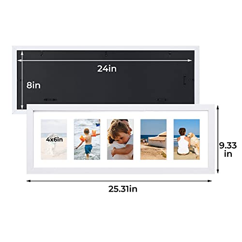 8X24 White Collage Picture Frames With 5 Openings, Display Multiple Five 4X6 Photos Or 8X24 Without Mat, Wood Collage Frame Covered By Plexiglass Wall Mounting Horizontal Or Vertical (White, 2-Pack) #TOP1
