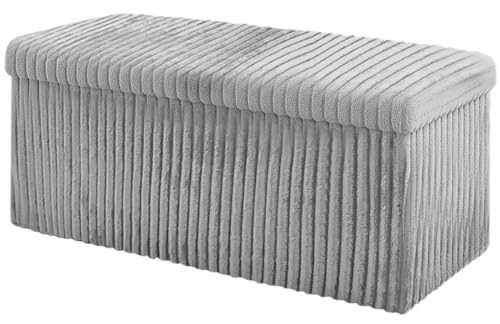 Image of Home Republic Storage Ottoman – Foldable Cube Ottoman with Lid – Small or Large Foot Rest Bench with Storage (Silver Cord, 76 x 38cms 2 Seater)