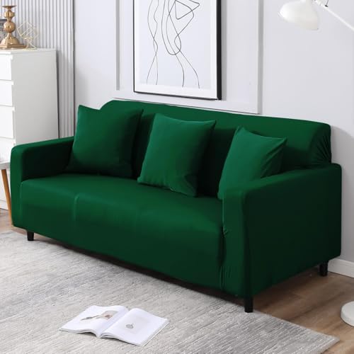 Image of HOKIPO Elastic Stretchable 3 Seater Sofa Cover, Bottle Green (NEW-4279-E25)