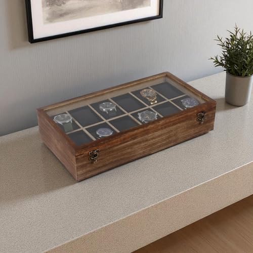 Image of Vintage Wooden Watch Box for Men, Timepiece Storage & Organizer, Watch Display Case, Jewelry Box for Women, Anniversary Gift for Husband (12 Gooves (Antique Wood))