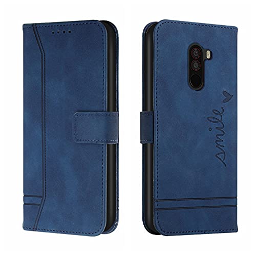 Bravoday Cover per Xiaomi Pocophone F1, Flip Custodia in Pelle PU Portafoglio Custodia per Xiaomi Pocophone F1, con Slot per Schede, Blu