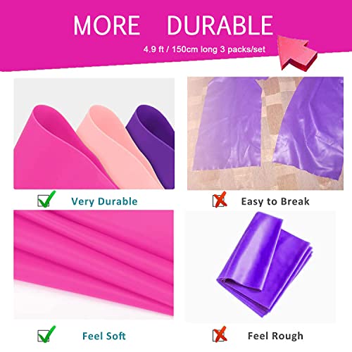 Image of Therapy Flat Resistance Bands Set, Latex Free Flat Elastic Exercise Stretch Bands for Stretching, Flexibility, Pilates, Yoga, Ballet, Gymnastics, Rehab, Workout, Pink, Purple, Blue (3 Pack, 5 FT long)