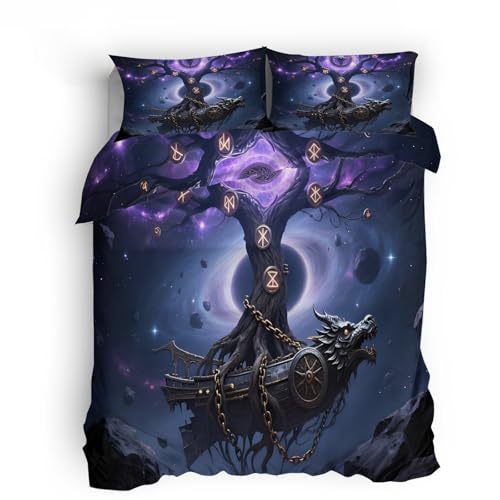 Funda nórdica Cama Verano 150x200cm Ojos Morados, árboles, Barco Roto Funda nórdica Cama Invierno Cubierta para Dormir en Microfibra, Doble diseño, Cremallera Invisible, cómoda Todo el año