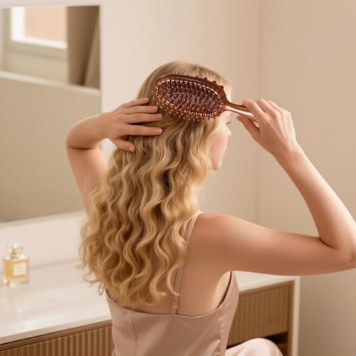 2 Pcs Double-Sided Sandalwood Massage Hair Brush, Hair Growth Massager, Dual-Sided Brush for Scalp Care, Air-Cushioned Pad, Rounded Tips, Smooth Handle, Easy to Clean, Helps Reduce Frizz - Image 3
