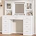 Kotascoy Tocador con Espejo LED, Vanity Grande de Almacenamiento con 9 cajones y 2 armarios con Puertas de Cristal,Mesa de Maquillaje con Toma de Corriente,Penteadeira para Mujeres y Niñas, Blanco