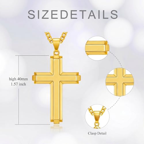 Image of Midari Gold Cross Necklace for Men 18K Gold Cross Pendant Minimalist Faith Necklace Christian Pendant Religious Gift