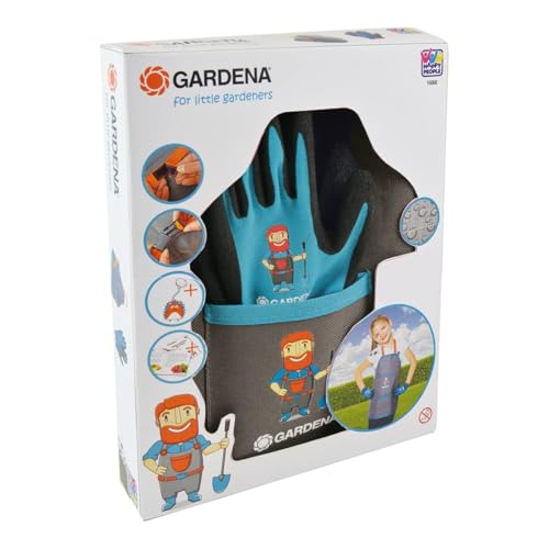 Happy People 16868 - Gardena Garten-Set für Kinder mit einer Schürze für die Gartenarbeit, 1 Paar Handschuhen gegen Schmutz und Wasser, Igel Schlüsselanhänger und Gartenbroschüren Happy People 16868 - Gardena Garten-Set für Kinder mit einer Schürze für die Gartenarbeit, 1 Paar Handschuhen gegen Schmutz und Wasser, Igel Schlüsselanhänger und Gartenbroschüren