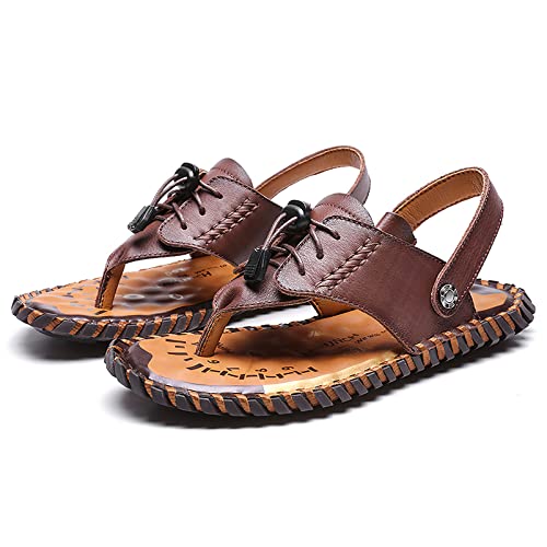 rismart Men Leather Sandals Clip Toe Adjustable Handmade Summer Beach Shoes for Walking Hiking4