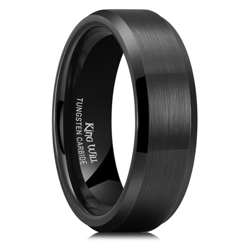 King Will Argento/Nero 6 MM/7 mm/8 MM Fede Nozze Per Gli Uomini Fidanzamento Carburo di Tungsteno Anello Comfort Fit Bordo smussato Passo Edge/Domed, Z+1(69.74mm), Tungsteno, Nessuna pietra preziosa
