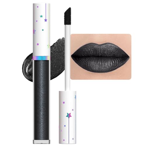 Image of evpct 1Pcs Black Metallic Shimmer Glitter Lip Gloss Liquid Lipstick Long Lasting Waterproof 24, Glitter Pearlescent Metallic Sparkly Liquid Lipsticks Lip Stains Makeup Set for Women 06