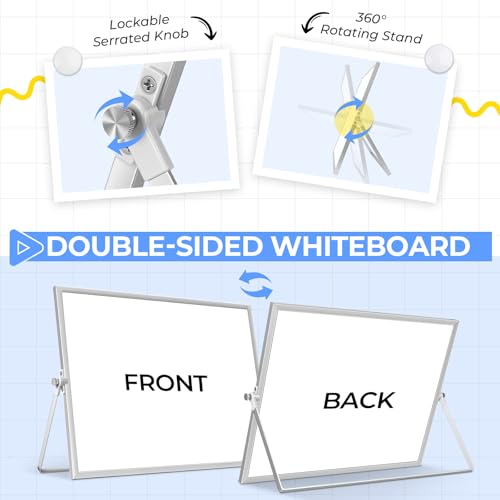 Ohuhu Mini Pizarra Blanca A3, Pizarra Blanca Pequeña de Borrado en Seco con 10 Rotuladores, 4 Imanes y 1 Borrador, 40 x 30 cm Pizarra Blanca Magnética de Escritorio de Doble Cara con Soporte, para - imagen 3