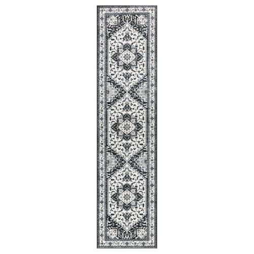 Yamaziot Washable Runner Rug, 2x8 Non-Slip Boho Vintage Hallway Rug Runner with Rubber Backing, Stain Resistant & Low Pile Faux Wool Distressed Carpet Runner for Bedroom, Kitchen, Laundry, Entrance — view 2