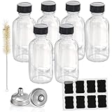 Hadatido Paquete de 6 botellas de vidrio de 4 onzas con tapas, botellas de muestra para whisky bourbon, licor, poción, aceites, extracto de vainilla, tintura, salsa picante, jarabe, jugo, con embudos,