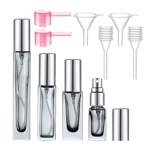 Yikimyfo Frasco de perfume à prova de vazamento, 4 unidades (3 ml + 5 ml + 9 ml + 10 ml) mini frascos de spray atomizador de perfume de vidro pequeno para viagem, recarregável, névoa fina