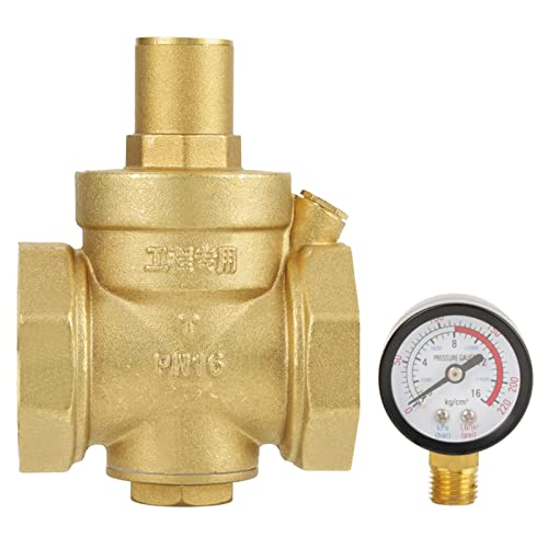 Regulador de Presión de Latón, 1.6MPa BSP DN50 Regulador de Presión de Agua Perilla de Ajuste de Presión Válvula Reguladora con Medidor de Presión Cover