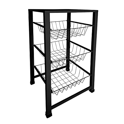 Fruteira Chão Cozinha Extra Forte Tampo De Aço Preta