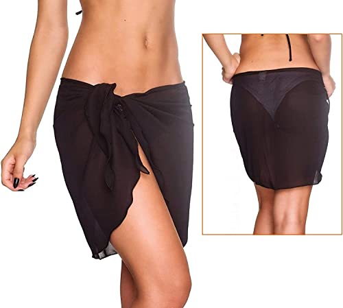 Bessy shop 2 pieces wrap cloth beach dress Wrap Cloth Beach Dress,2 Pieces Sarongs for Women Beach Wrap Dress Short Skirt Cover Up Chiffon Swimsuit Wrap Skirts Black White Half Beach Cover Up - Image 3