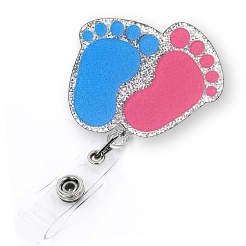 Baby Feet Badge Reel Retractable for Labor and Delivery Nurse & Midwife, NICU Nurse Badge Clip, L&D Badge Reel, Cute OB/GYN Baby Badge Holder with Alligator Clip & 24” Durable Nylon Cord | Acrylic