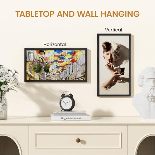 Image of 9x18 Picture Frame Oak Wood,9 inchx18 inchBlack Color Wooden Frames with Tempered Glass,18x9 inch Wall Gallery Poster Frame with No Mat,9 by 18 Frames Horizontal and Vertical for Wall Mounting