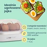 Clatronic® EK 3497 Jajowar na 6 Jajek z Powłoką Zapobiegającą Przywieraniu, Elektryczny z Uchwytem i Kubkiem na Noże z Ostrzem