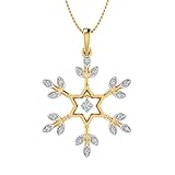 10K Yellow Gold Snowflake Diamond Pendant Necklace (1/10 Carat) (Silver Chain Included)