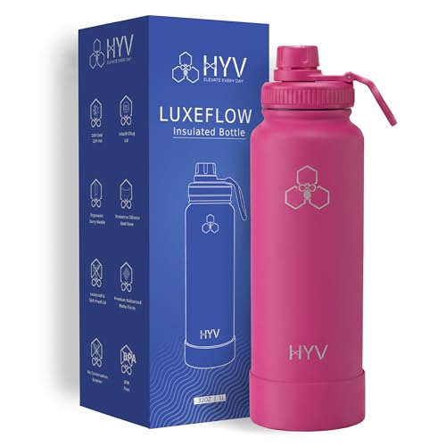 Image of HYV LuxeFlow Insulated Water Bottle 1 Litre | Stainless Steel Sipper Bottle for Adults & Kids | Hot & Cold Flask for Gym, Office, Travel | Leakproof BPA-Free with Straw & Carry Handle | Electric Pink
