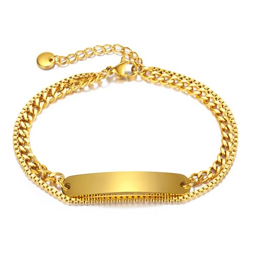 Fashion Stainless Steel Blank Bar Double Layer Stack Box Link Chain Bracelet