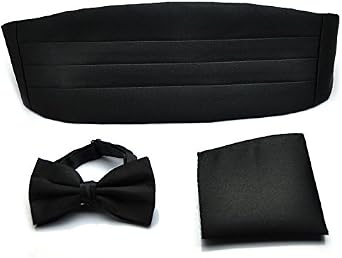 KOOELLE Cummerbunds Belt & Mens Bow Tie & Pocket Square - For Mens Black Tie Events