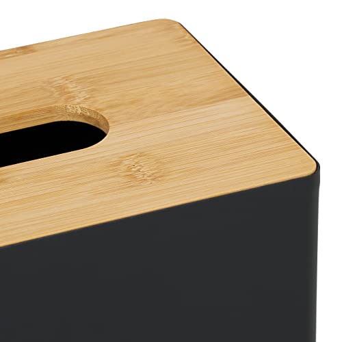 Relaxdays Tücherbox mit Deckel aus Bambus, fürs Bad, modernes Design, Kunststoff, HxBxT: 10 x 26 x 14 cm, schwarz/Natur