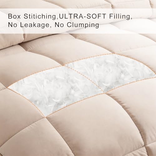 Image of COHOME Quilted Queen Size Comforter - All-Season Down Alternative Duvet Insert - Luxury Hotel Winter Warm Beige Comforter with Anti-Clump Tech & 8 Tabs- Reversible 88 inchx88 inch