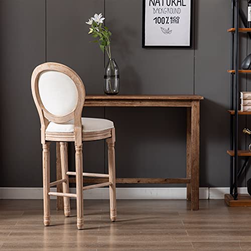 Civama French Country Bar Stool Set Of 2, Tall Wooden Barstools 30" Seat Height, Armless Stool Chairs With Upholstered Seat And Back, Solid Wood Frame Chairs With Footstand, Beige And Natural #TOP4